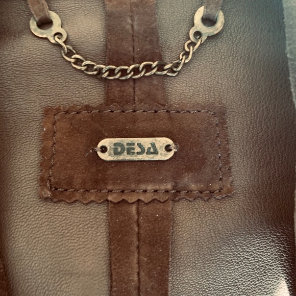 DESA cocoa brown real Suede Leather Blazer jacket suede belt snap closure US L - Picture 9 of 16